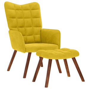 vidaXL Cadeira Relaxante com Banco em Veludo Amarelo