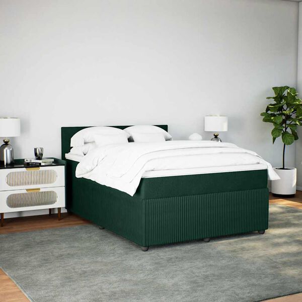 vidaXL Cama com molas/colch&atilde;o 140x190 cm veludo verde-escuro