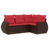 vidaXL Conjunto de sof&aacute; de jardim com 4 pe&ccedil;as e almofadas em rattan sint&eacute;tico marrom