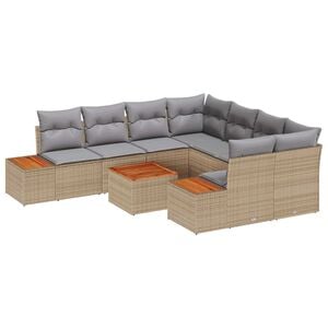 vidaXL Conjunto de Sof&aacute; de Jardim 9 pcs Bege Rattan Sint&eacute;tico