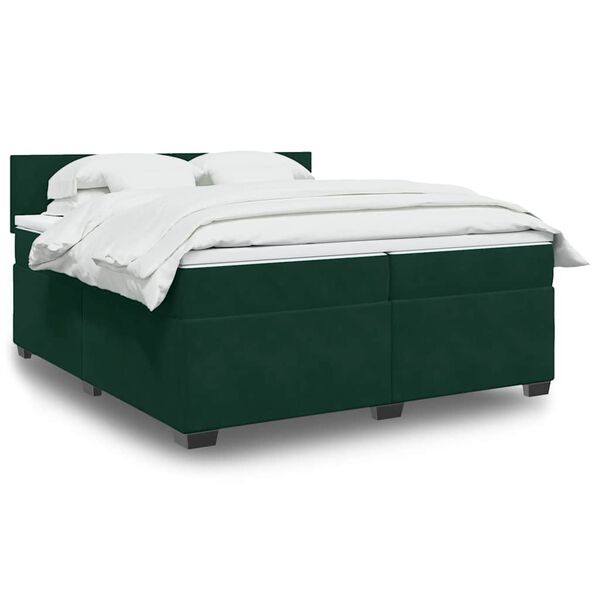 vidaXL Cama com molas/colch&atilde;o 200x200 cm veludo verde-escuro