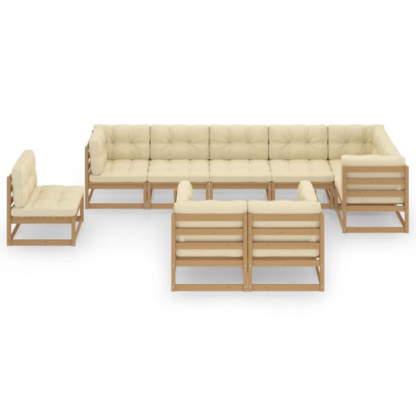 vidaXL 9 pcs conjunto lounge de jardim c/ almofad&otilde;es pinho maci&ccedil;o