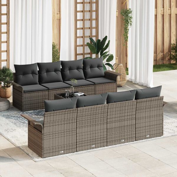 vidaXL Conjunto de Sof&aacute; de Jardim 9 pcs Cinzeto Rattan Sint&eacute;tico