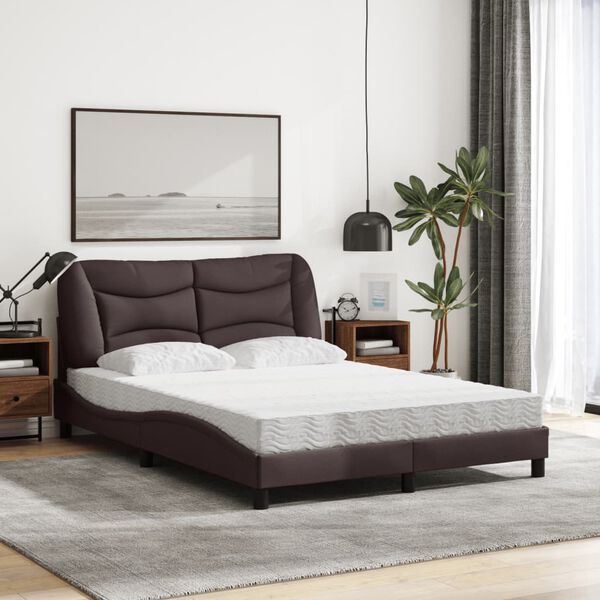 vidaXL Cama com colch&atilde;o Hvar 140x190 cm tecido castanho-escuro