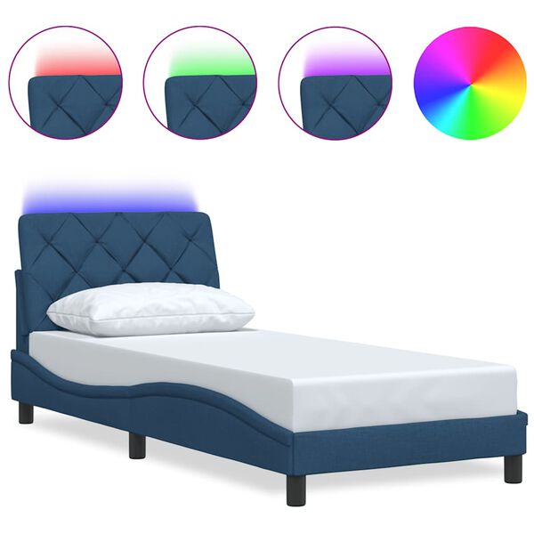 vidaXL Estrutura de cama com LED sem colch&atilde;o 80x200 cm tecido azul