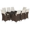vidaXL 9 pcs conjunto bistr&ocirc; de jardim c/ almofad&otilde;es vime PE castanho