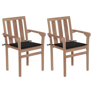 vidaXL Cadeiras de jardim c/ almofad&otilde;es pretos 2 pcs teca maci&ccedil;a