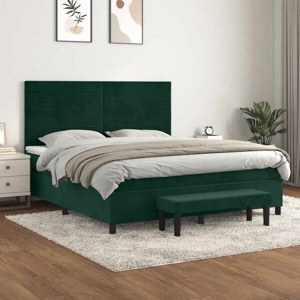 vidaXL Cama com molas/colch&atilde;o 180x200 cm veludo verde-escuro