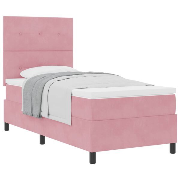 vidaXL Cama Box com colch&atilde;o com cabeceira Rosa 80 x 200 cm Veludo