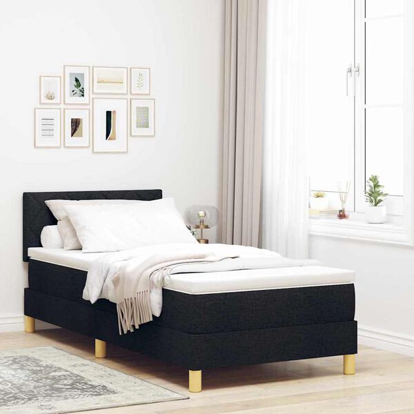 vidaXL Cama Box com almofada com cabeceira Preto 90 x 200 cm tecido