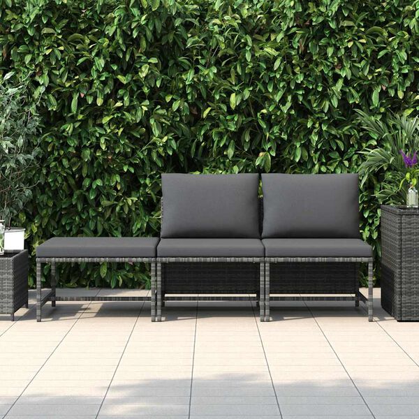vidaXL 3 pcs conjunto sof&aacute;s de jardim c/ almofad&otilde;es vime PE cinzento