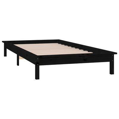 vidaXL Estrutura cama c/ LED solteiro 75x190 cm madeira maciça preto