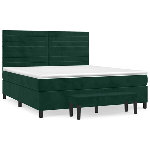 vidaXL Cama com molas/colch&atilde;o 160x200 cm veludo verde-escuro