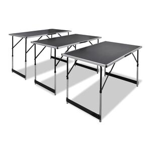 vidaXL Conjunto mesas de campismo 3 pcs desdobr&aacute;veis altura ajust&aacute;vel