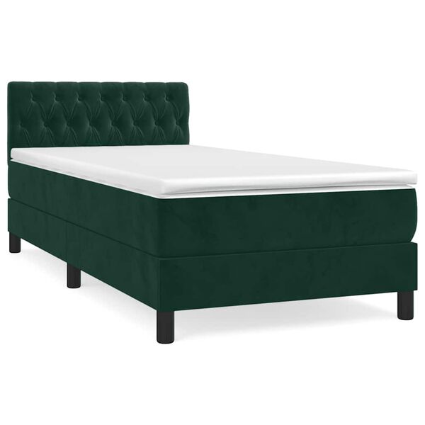vidaXL Cama com molas/colch&atilde;o 90x200 cm veludo verde-escuro
