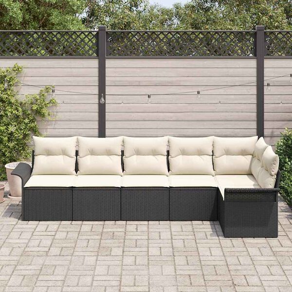 vidaXL Conjunto de Sofá de Jardim com almofada 6 pcs Preto vime PE