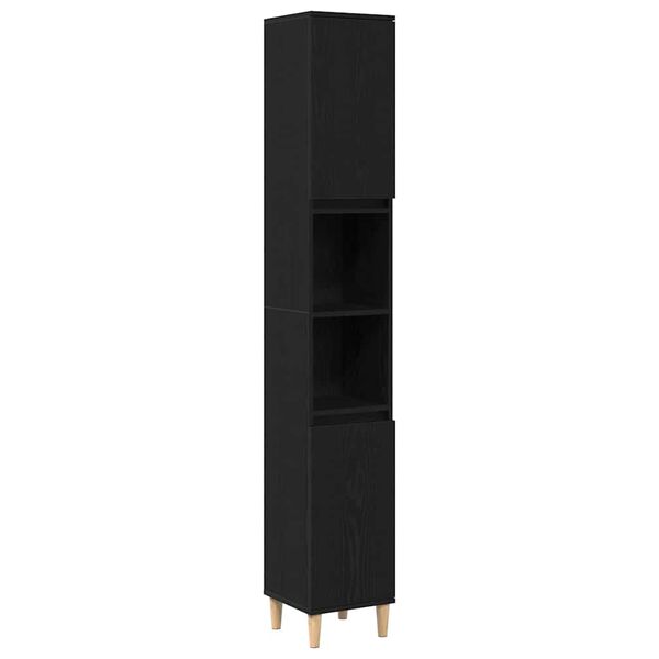 vidaXL Arm&aacute;rio de Banheiro com porta Carvalho Preto 30 x 30 x 190 cm