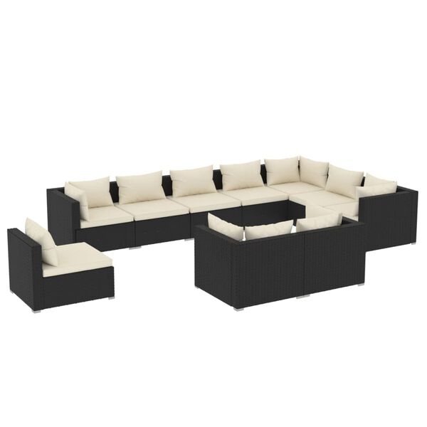 vidaXL 10 pcs conjunto lounge de jardim c/ almofad&otilde;es vime PE preto