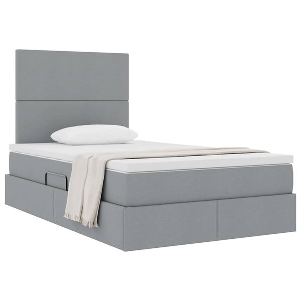 vidaXL Cama com arruma&ccedil;&atilde;o e colch&atilde;o Cinzento-claro 120 x 190 cm tecido