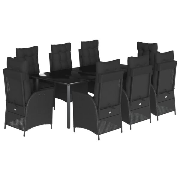vidaXL 9 pcs conjunto de jantar p/ jardim c/ almofad&otilde;es vime PE preto
