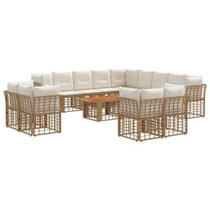 vidaXL Conjunto de Sof&aacute; de Jardim 14 unid. Natural e Branco Creme