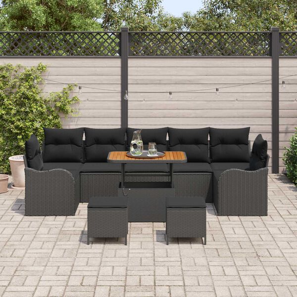 vidaXL Conjunto de Sofá de Jardim 10 pcs Preto vime PE