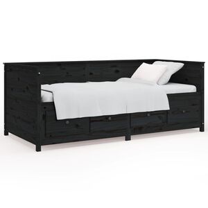 vidaXL Sof&aacute;-cama 90x190 cm madeira de pinho maci&ccedil;a preto