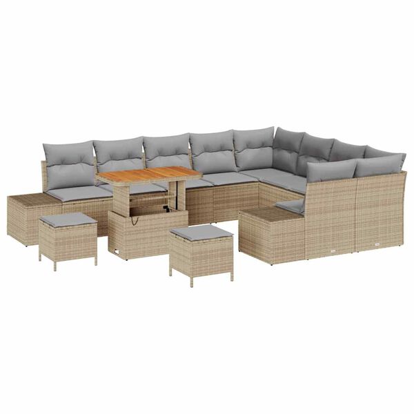 vidaXL Conjunto de Sof&aacute; de Jardim 12 pcs Bege Rattan Sint&eacute;tico
