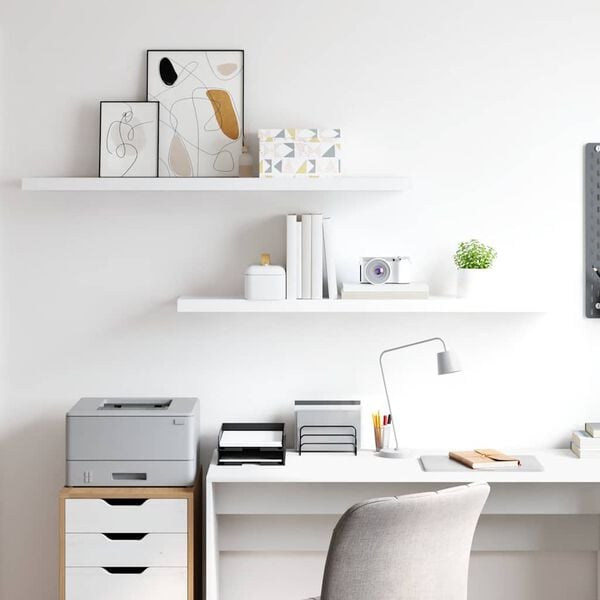 vidaXL Prateleiras de parede suspensas 2 pcs 120x23,5x3,8cm MDF branco