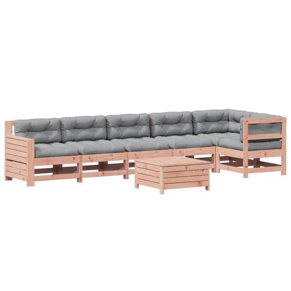 vidaXL 7 pcs conj. lounge jardim com almofad&otilde;es madeira douglas maci&ccedil;a
