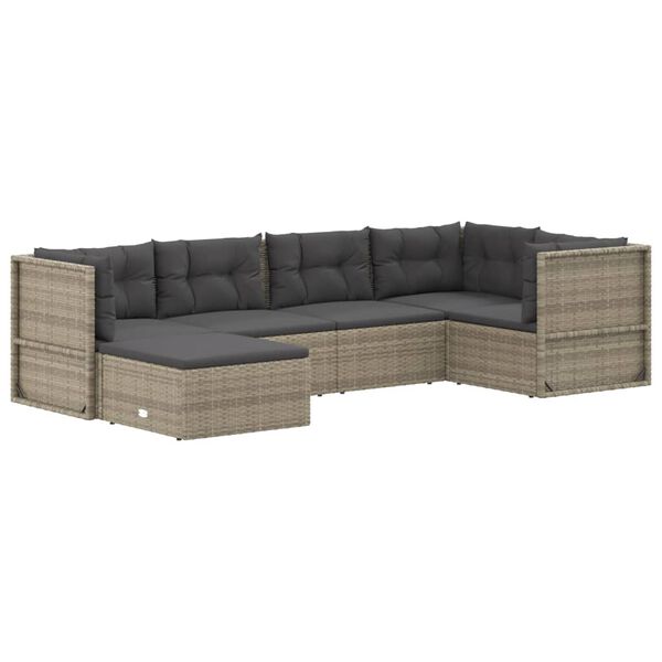 vidaXL 6 pcs conjunto lounge de jardim c/ almofad&otilde;es vime PE cinzento