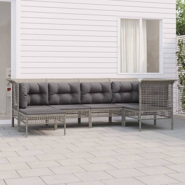 vidaXL 6 pcs conjunto lounge de jardim c/ almofadões vime PE cinzento