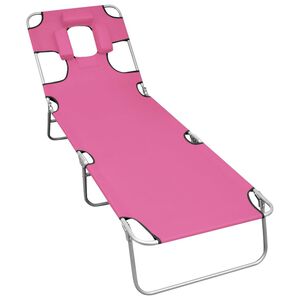 vidaXL Espregui&ccedil;adeira dobr&aacute;vel c/ almofada cabe&ccedil;a a&ccedil;o rosa magenta