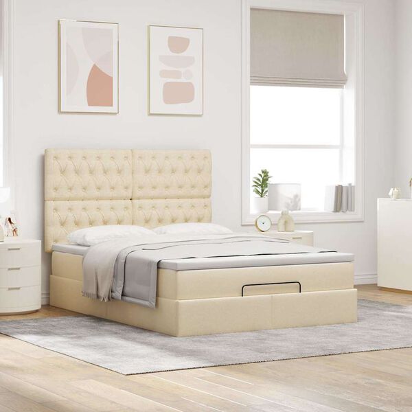 vidaXL Estrutura de cama otomana com creme de colch&atilde;o 140x190cm tecido