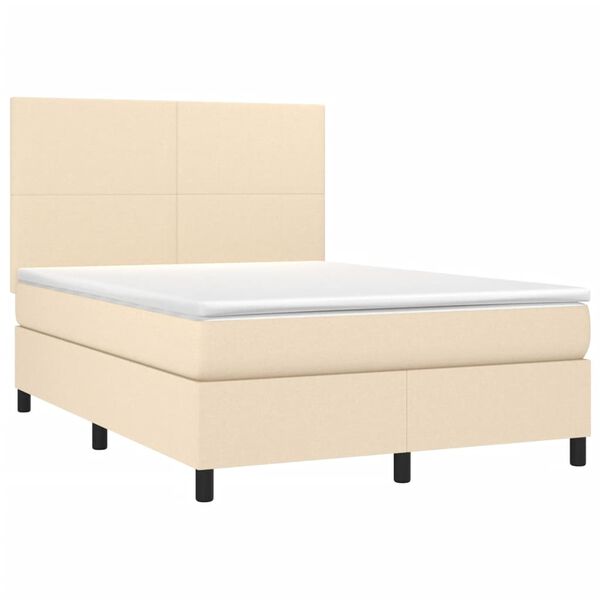 vidaXL Cama box spring c/ colch&atilde;o e LED 140x190 cm tecido cor creme