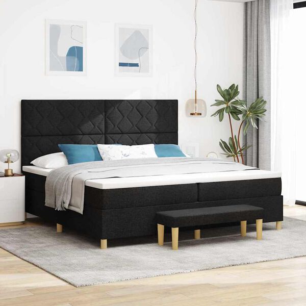 vidaXL Cama Box com colch&atilde;o com cabeceira Preto 200 x 200 cm tecido