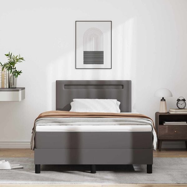 vidaXL Cama Box com colch&atilde;o Cinzeto 120 x 190 cm Couro sint&eacute;tico
