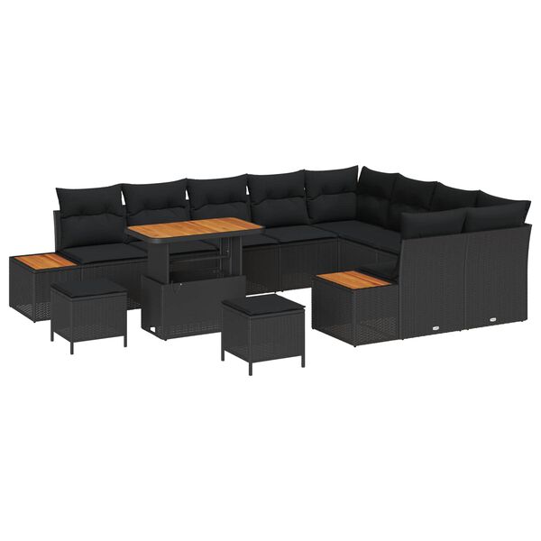 vidaXL Conjunto de Sof&aacute; de Jardim 12 pcs Preto Rattan Sint&eacute;tico