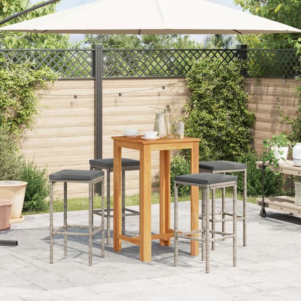 vidaXL 5 pcs conjunto de bar p/ jardim ac&aacute;cia maci&ccedil;a/vime PE cinzento