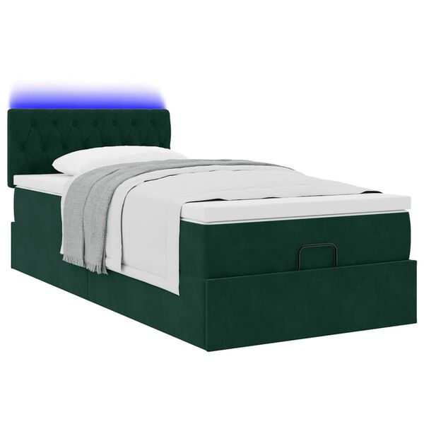 Estrutura de cama otomana vidaXL com colch&atilde;o verde escuro Veludo