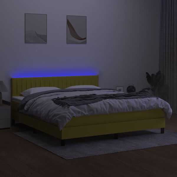 vidaXL Cama box spring c/ colch&atilde;o e LED 180x200 cm tecido verde