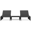vidaXL Cadeiras jardim reclin&aacute;veis 2 pcs com mesa vime PE preto
