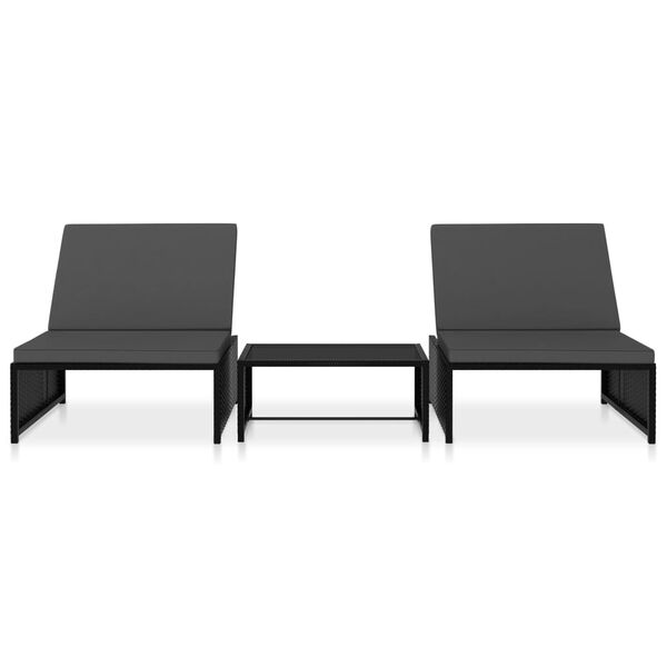 vidaXL Cadeiras jardim reclin&aacute;veis 2 pcs com mesa vime PE preto