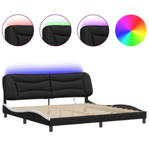 vidaXL Estrutura de cama com LED sem colch&atilde;o Hvar 200x200 cm preto/branco