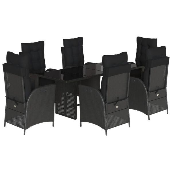 vidaXL 7 pcs conjunto de jantar p/ jardim c/ almofad&otilde;es vime PE preto