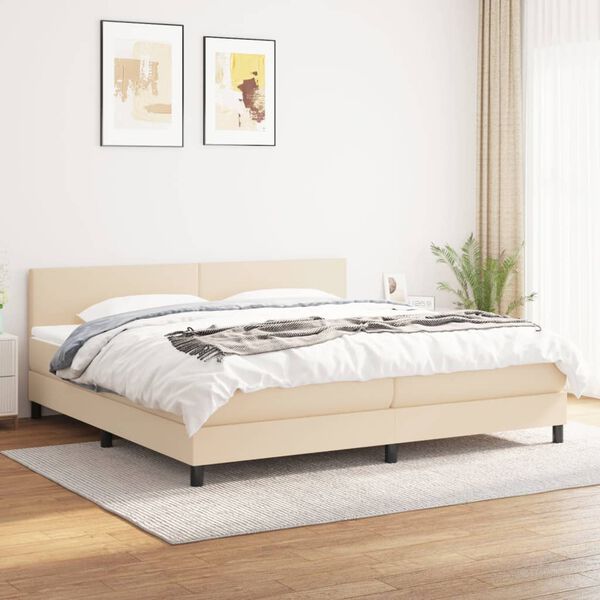 vidaXL Cama com molas/colch&atilde;o 200x200 cm tecido cor creme