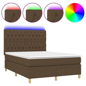 vidaXL Cama box spring c/ colch&atilde;o/LED 140x190cm tecido castanho-escuro