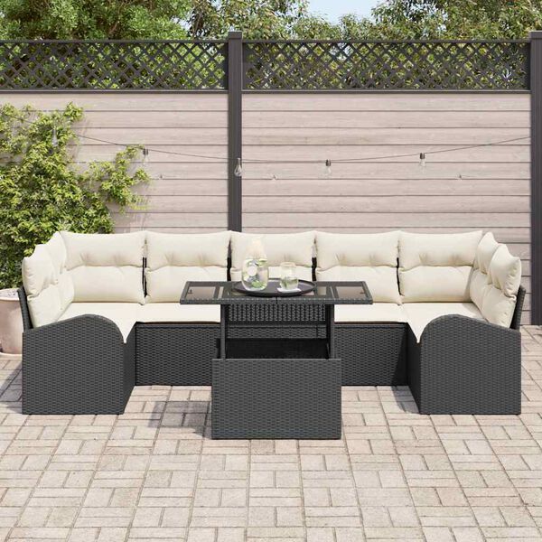 vidaXL Conjunto de Sof&aacute; de Jardim 8 pcs Preto Rattan de Polipropileno