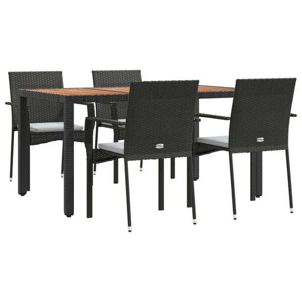 vidaXL 5 pcs conjunto de jantar p/ jardim c/ almofad&otilde;es vime PE preto