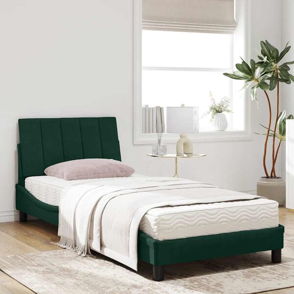 vidaXL Cama com colch&atilde;o Hanko 90x200 cm veludo verde-escuro